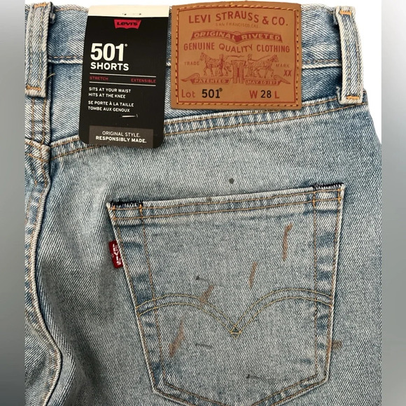 Levi's 501 Button Fly Stretch Paint Splatter Thrashed Destroyed Shorts Sz 28 Nwt - Picture 4 of 6